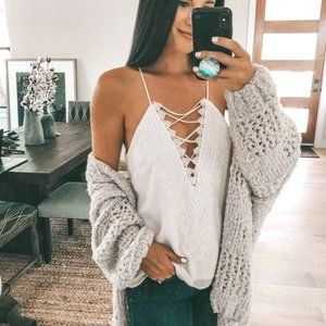 Wayf white posie lace up camisole tank